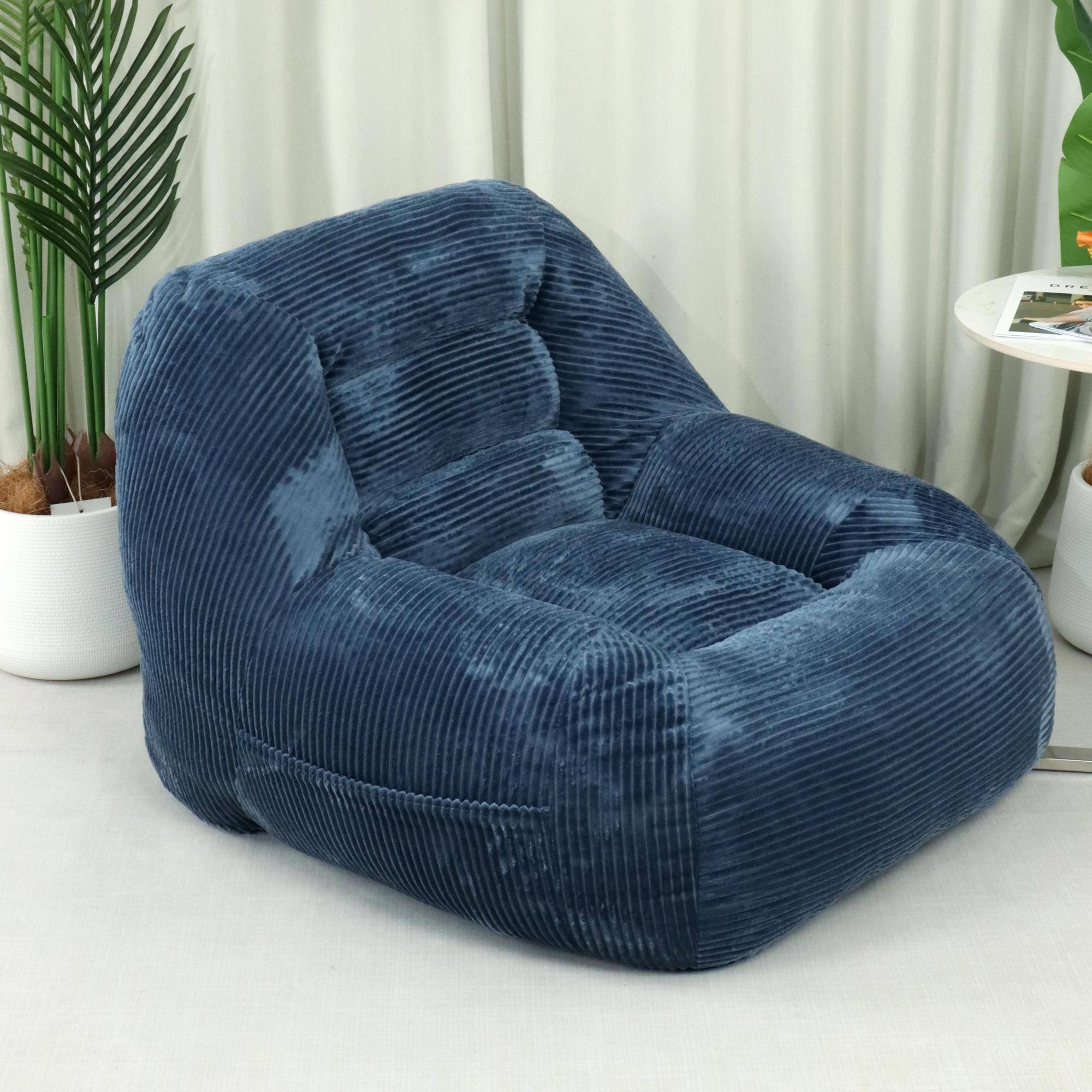 Back. GOODSILO - Plush Corduroy Fabric Beanbag Sofa for Cozy Living Spaces and Comfortable Lounging - Blue.