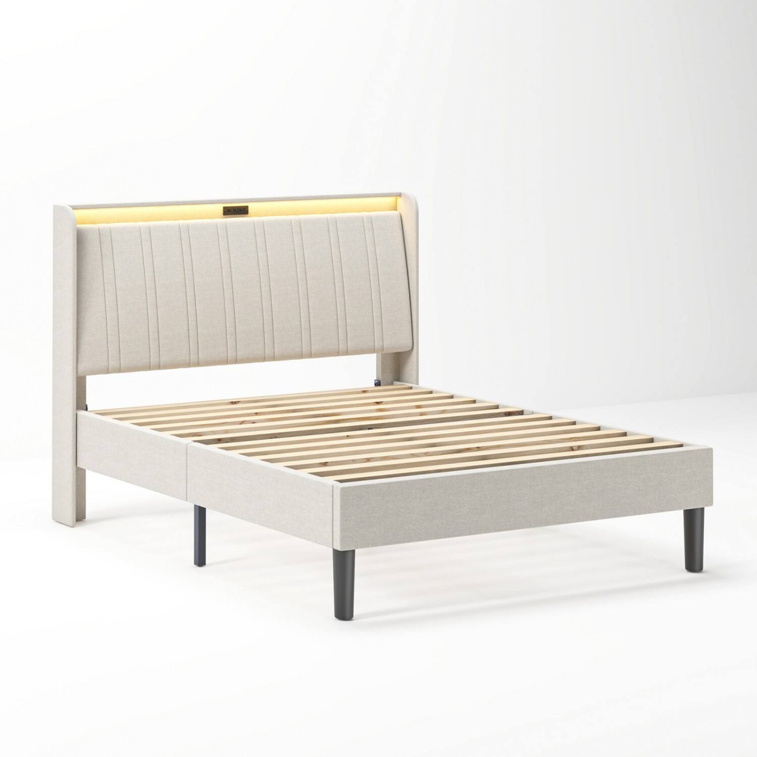 Alt View 8. Ecooso - Full Size Platform Bed Frame with Fabric Upholstered Headboard and Wooden Slats Support - Espresso.