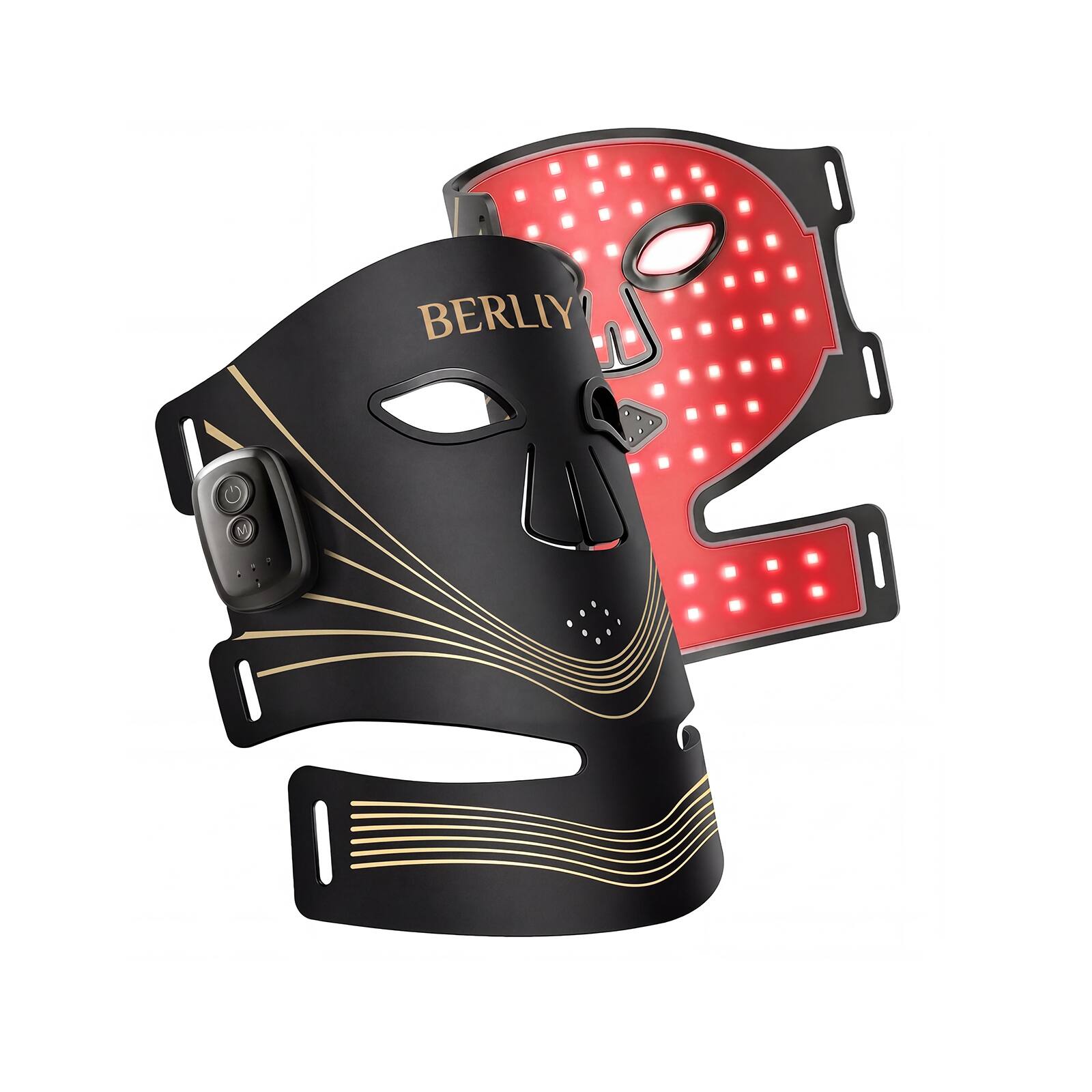 Angle. NIMO - Wireless Red Light Therapy Mask for Face & Neck, 4 Modes & Timer, 416-Beam LED Flexible Silicone - Black.