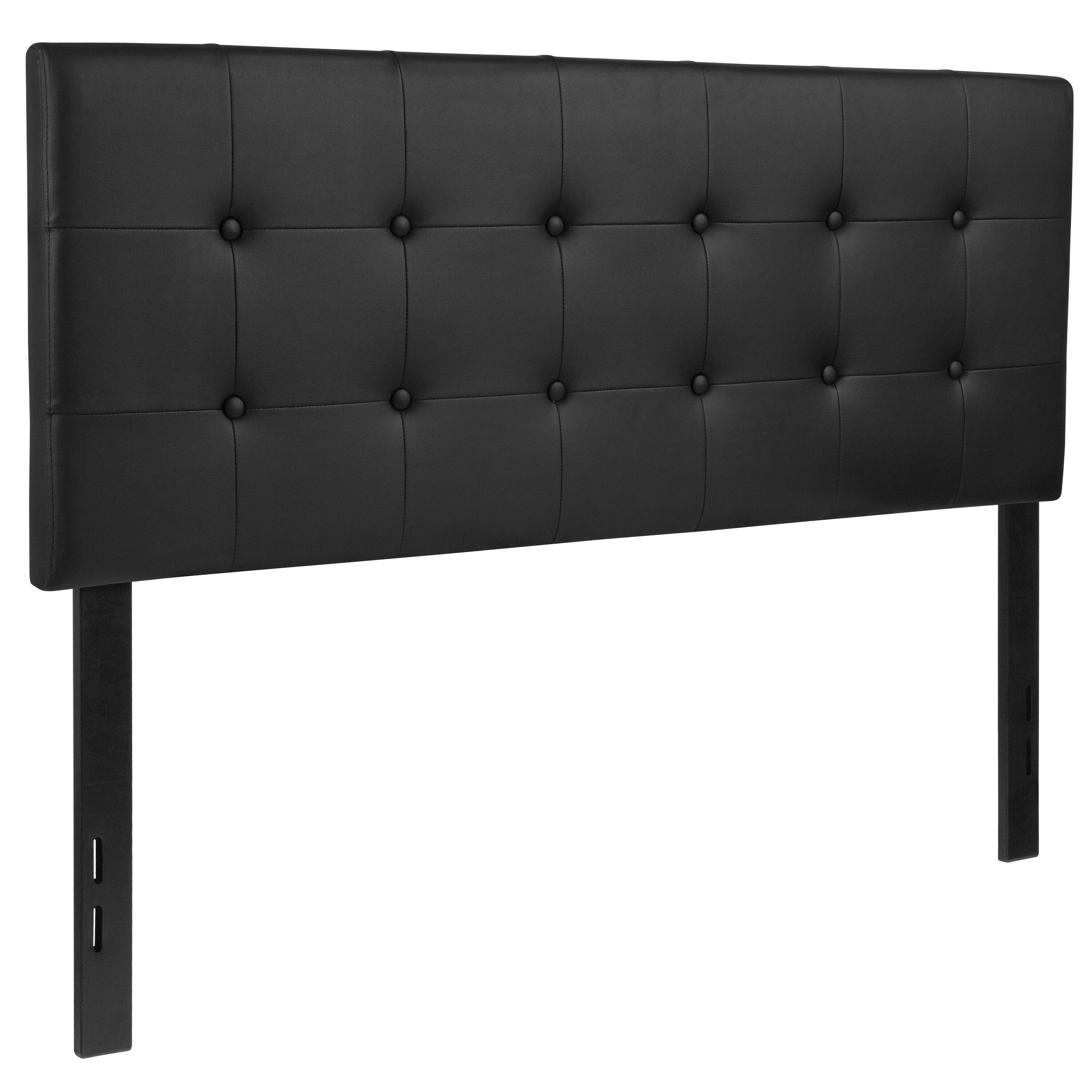 Alt View 1. Emma + Oliver - Button Tufted Adjustable Height Upholstered Headboard - Black.