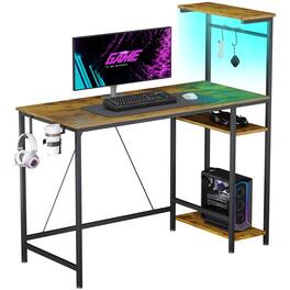 GTPlayer - 42" Gaming Desk with Reversible Storage Shelves Ergonomic LED Lights Computer Desk - Wood