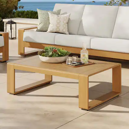 Front. Modway - Lirienne Outdoor Patio Aluminum Faux Wood Coffee Table by Modway - Natural.