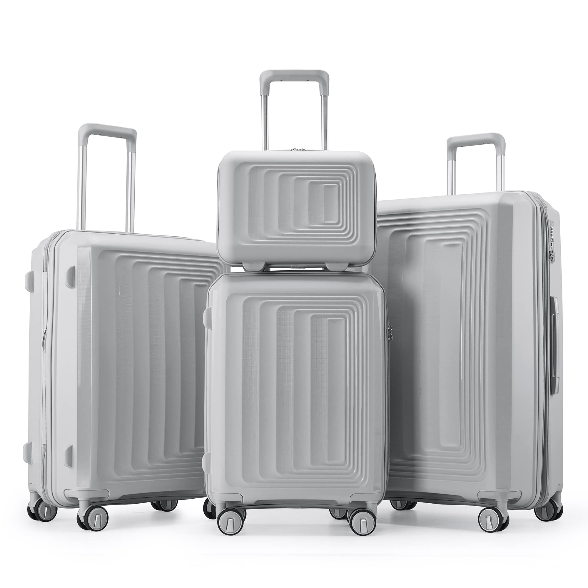 APRILSOUL - Hard Shell Lightweight TSA Lock Carry on Expandable Suitcase with Spinner Wheels - Silver