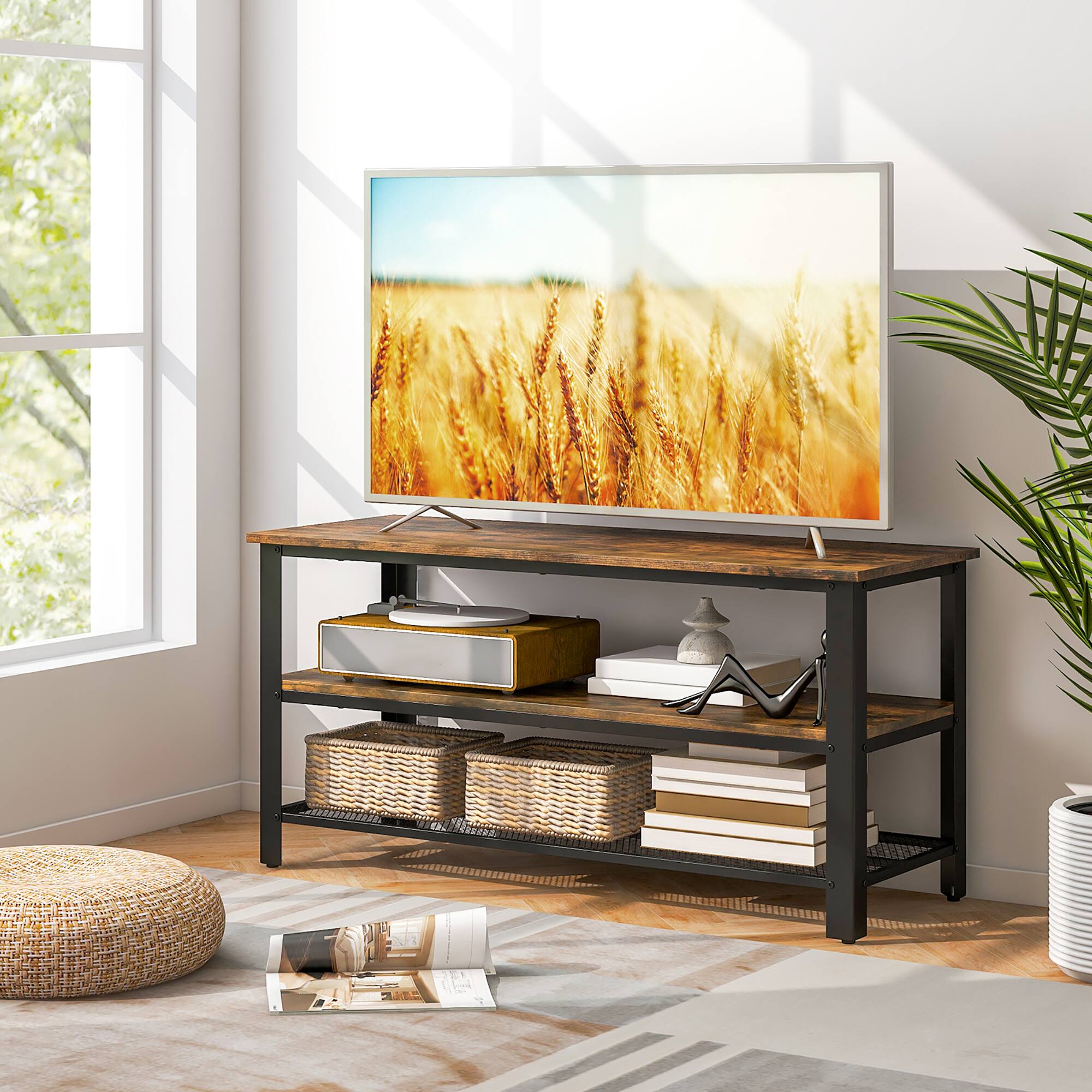 Alt View 11. Costway - Industrial TV Stand Media Center for TVs up to 50 inch - Rustic Brown/Black.