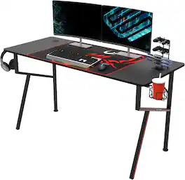 Eureka Ergonomic - 55" Gaming Desk, K-Shaped PC Computer Desk with Cup Holder, Headphone Hook, Controller Stand & Mouse Pad, Carbon Fiber B - Black