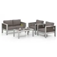 Costway 4 PCS Aluminum Patio Furniture Set with Thick Cushions & Tempered Glass Tabletop - Gray - Front_Zoom