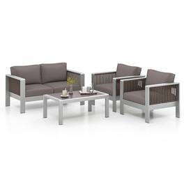Costway - 4 PCS Aluminum Patio Furniture Set with Thick Cushions & Tempered Glass Tabletop - Gray