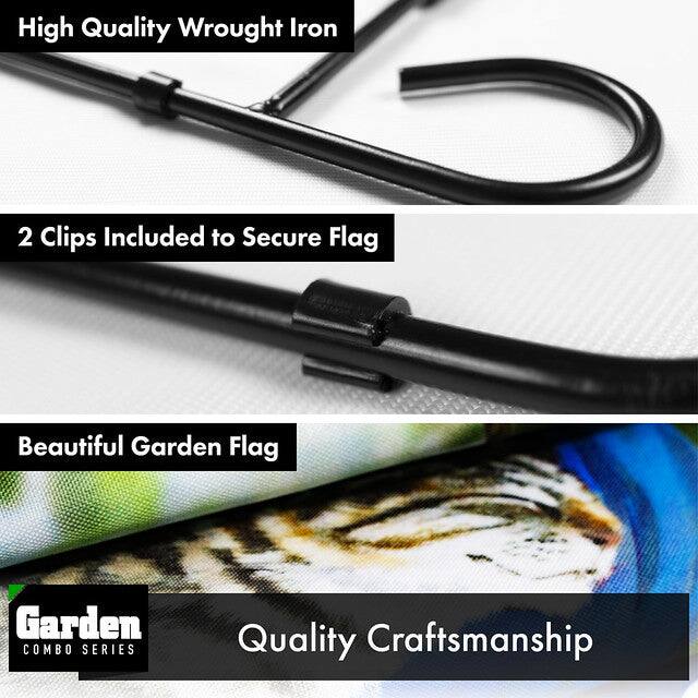 High Quality Wrought Iron  
2 Clips Included to Secure Flag  
Beautiful Garden Flag  
Quality Craftsmanship  

Garden COMBO SERIES