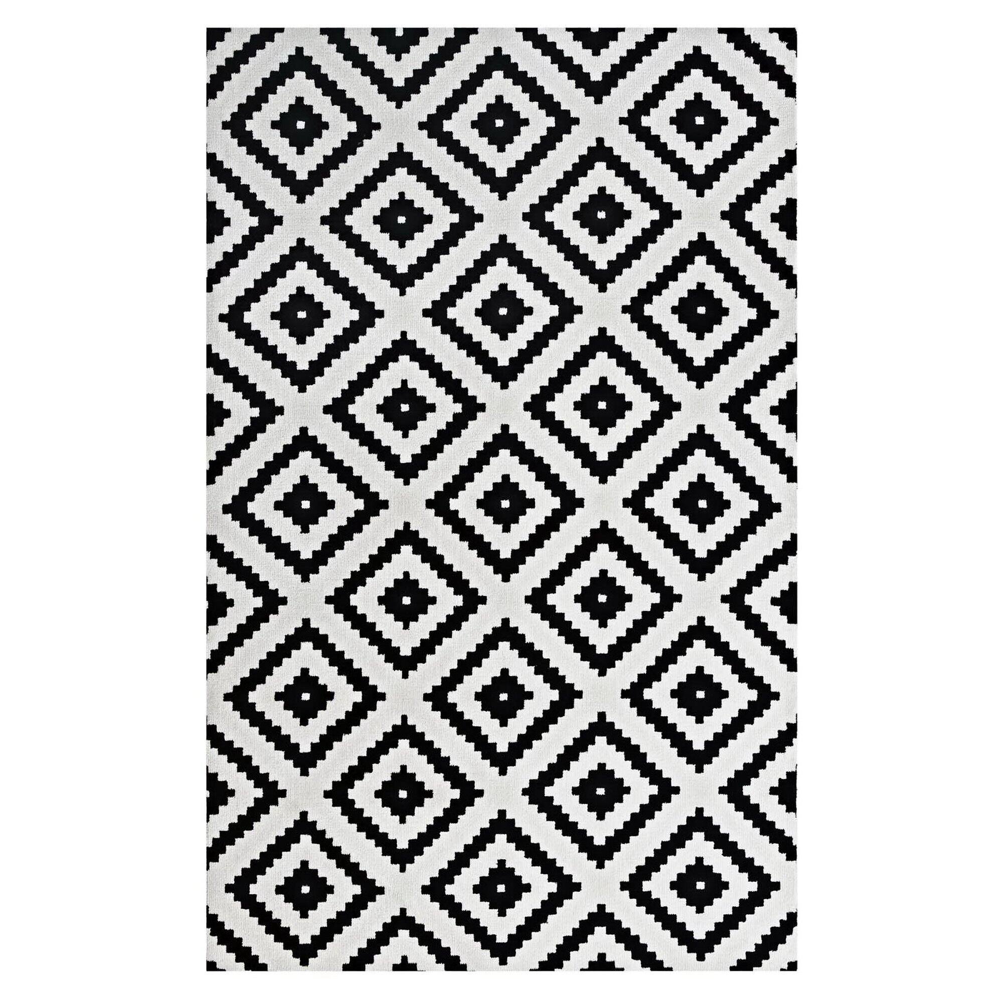 Angle. Modway - Alika Abstract Diamond Trellis Area Rug - Black and White.