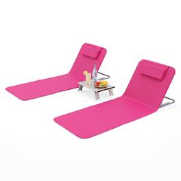 Costway - Folding Beach Mat Set of 3 with 2 Lounge Chairs & Side Table for Outdoor Relaxing - Pink