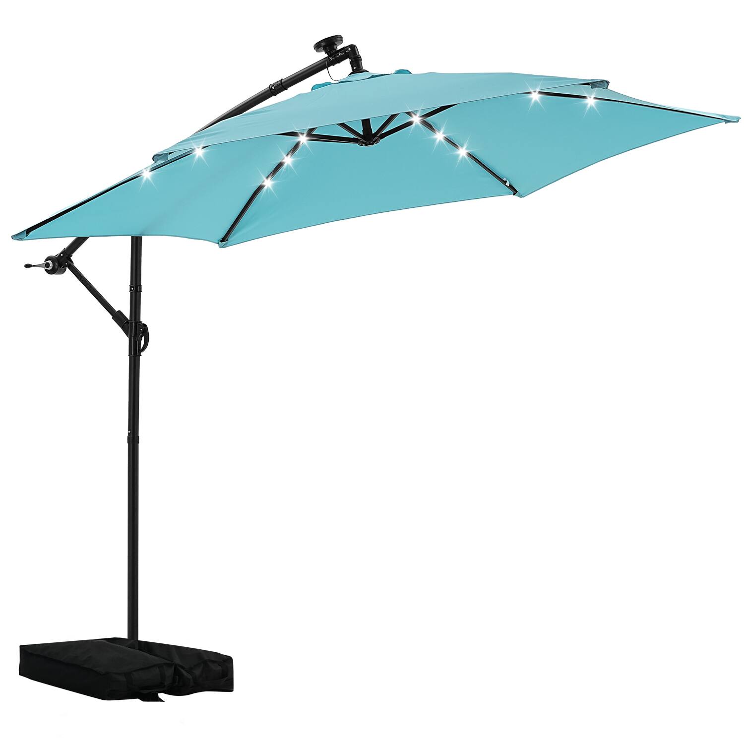 Back. Ainfox - Ainfox 10FT Solar LED Outdoor Patio Yard Offset Umbrella with Cross Base for Market,Garden,Deck,Backyard,Pool,with light - blue.