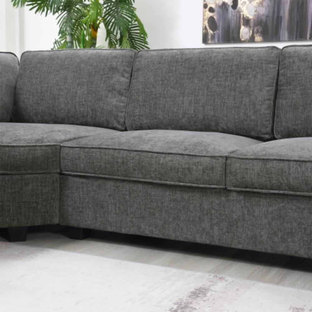Alt View 2. LUCKY ONE - 119" U-Shaped 6-Seat Chenille Sectional Sofa w/ Cup Holders Oversized Chaise Lounge - Gray.