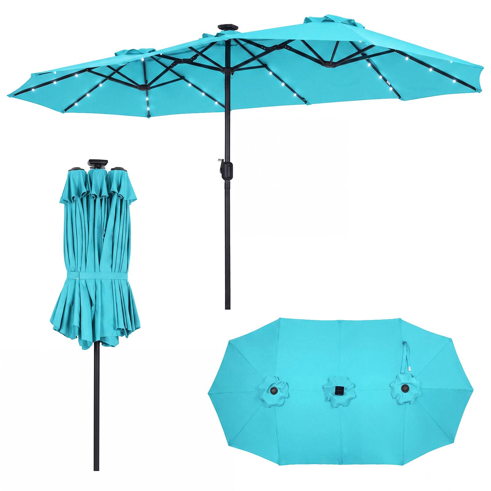 Costway - 13 FT Double-Sided Patio Umbrella with Solar Lights, 36 LED Lights, Crank Handle - Turquoise price history on PriceWatchPro