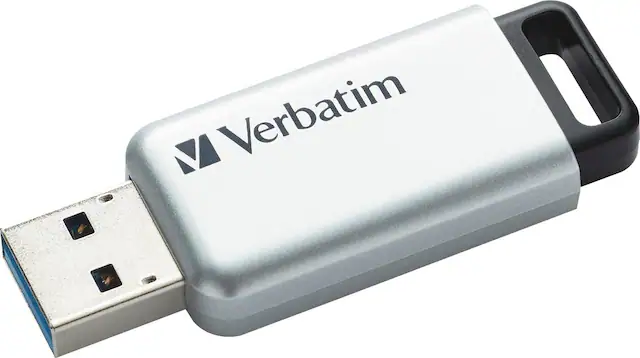 Front. Verbatim - Store 'n' Go Secure Pro 64GB USB 3.0 Flash Drive - Silver.