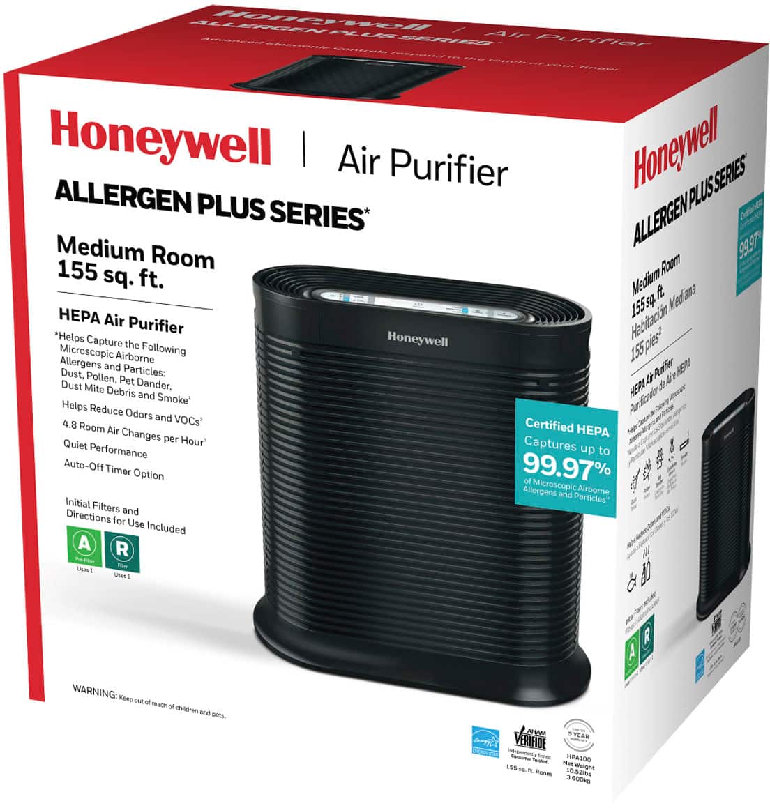Alt View 11. Honeywell - HPA100 HEPA Air Purifier, Medium Room (155 sq. ft) - Black.