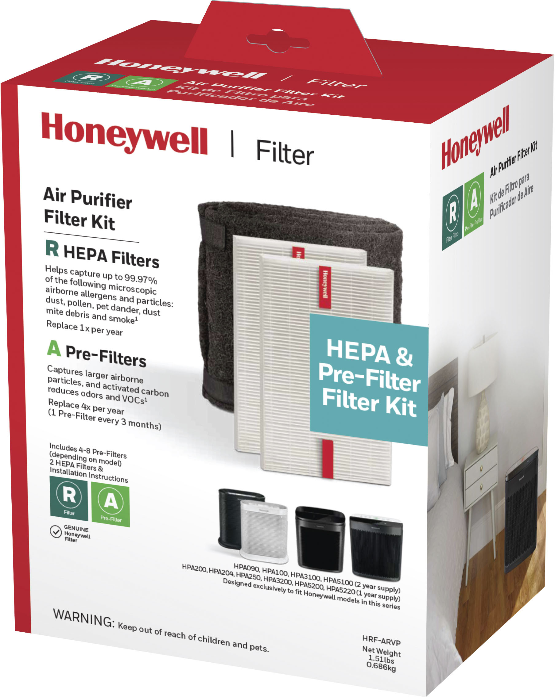 Honeywell HEPA Air Purifier Filter Value Kit - A and R Filters - Black White