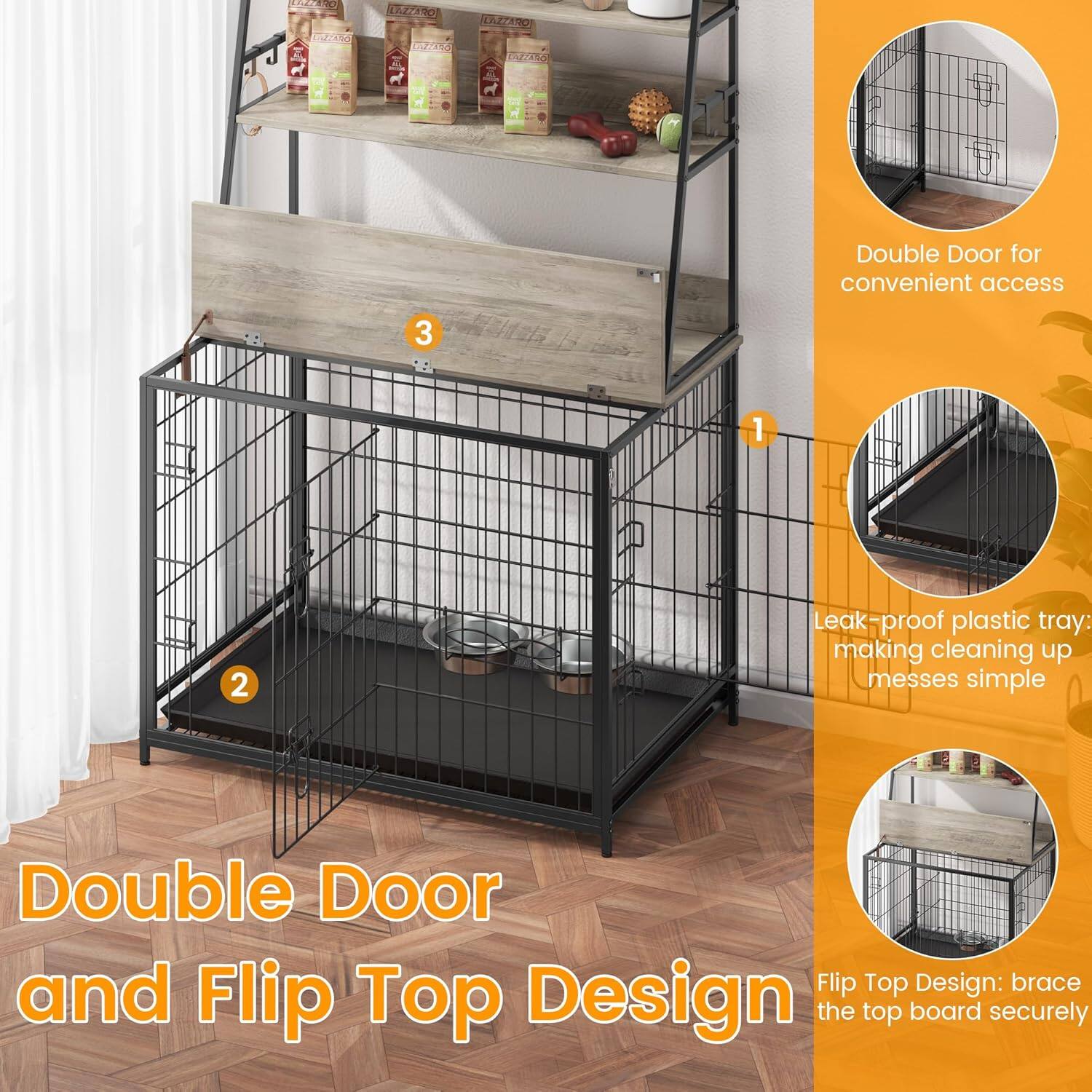 Double Door and Flip Top Design

1. Double Door for convenient access
2. Leak-proof plastic tray: making cleaning up messes simple
3. Flip Top Design: brace the top board securely