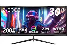 Z Z-Edge - UG30 30" Ultrawide 21:9 UWFHD 2560x1080 200Hz 1ms Curved Gaming Monitor, PIP-PBP, 2 x DP 1.4, 2 x HDMI 2.0 - Black