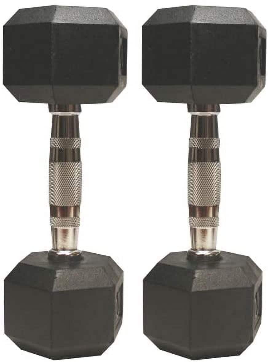 Amber Sporting Goods - Amber Sports Hex Rubber Dumbbell Set of 2 with Metal Handles, Strength Training Weights - Black