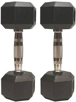 Amber Sporting Goods - Amber Sports Hex Rubber Dumbbell Set of 2 with Metal Handles, Strength Training Weights - Black