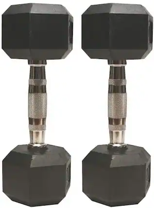 Front. Amber Sporting Goods - Amber Sports Hex Rubber Dumbbell Set of 2 with Metal Handles, Strength Training Weights - Black.