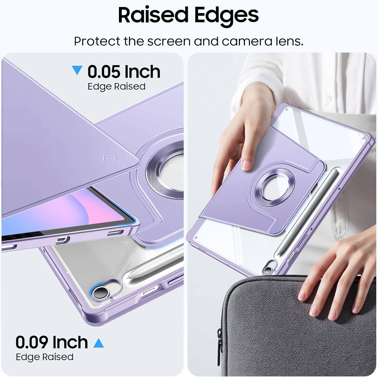 Raised Edges Protect the screen and camera lens.

0.05 Inch Edge Raised

0.09 Inch Edge Raised