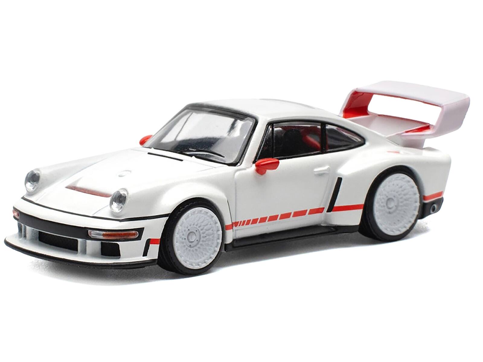 Angle. Pop Race - Singer DLS Turbo White with Red Stripes 1/64 Diecast Model Car by Pop Race - White and Red.