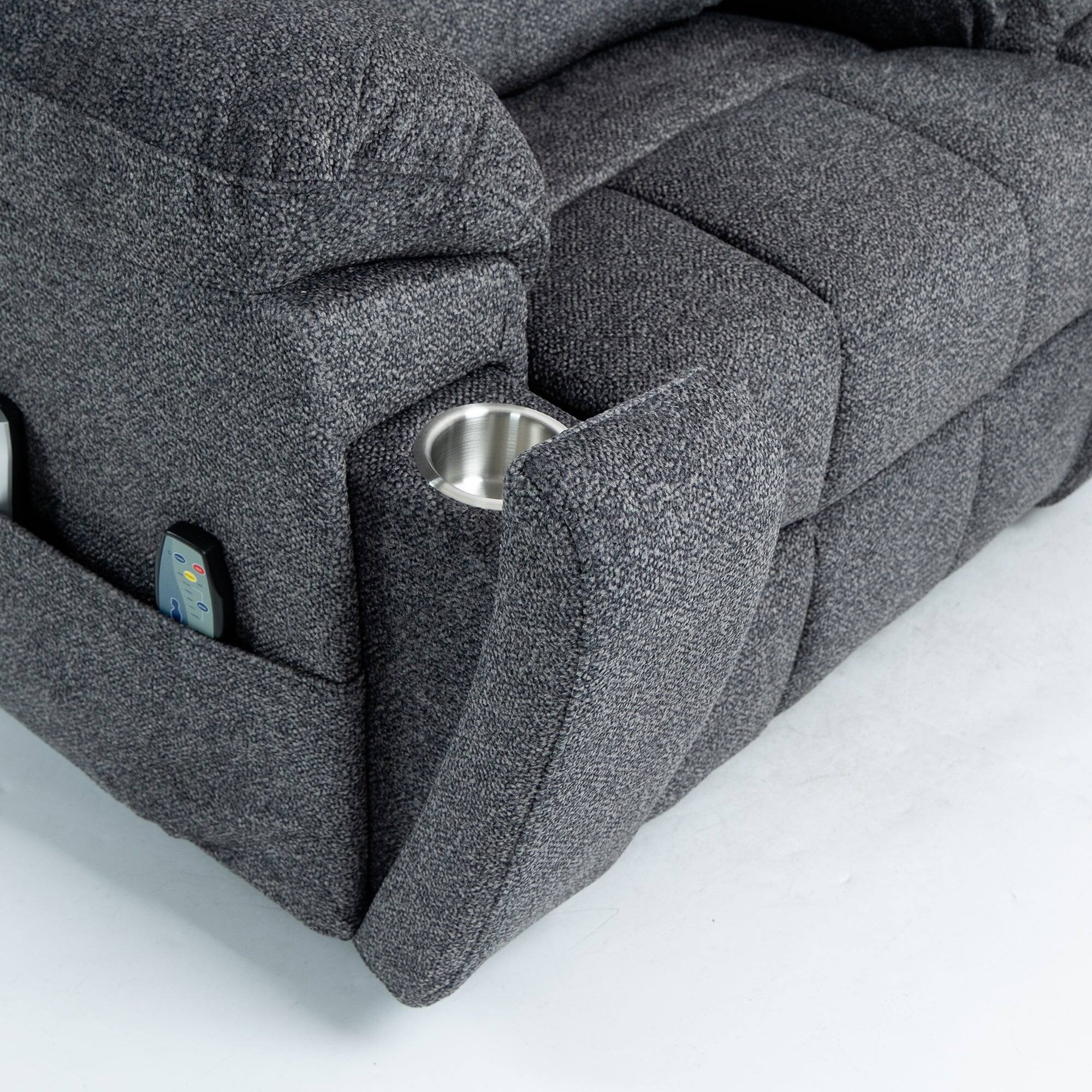 Alt View 3. Boyel Living - Oversized Elderly Electric Lift Chair 4 OKIN Motor 180° Flat Heat Massage 2 Remote 2 Cup Holder 2 Pocket - GREY.