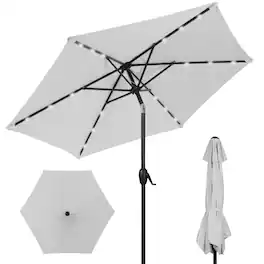 Best Choice Products - 7.5ft Outdoor Solar Patio Umbrella for Deck, Pool w/ Tilt, Crank, LED Lights - Fog Gray