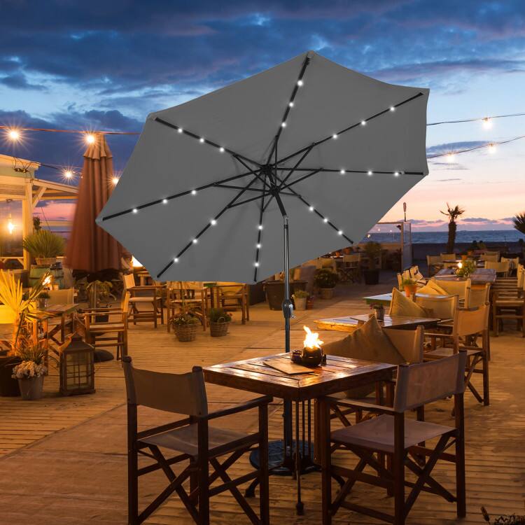 Angle. Mondawe - 10 ft Outdoor Patio Umbrella with Bright Solar LED Lights - Gray.