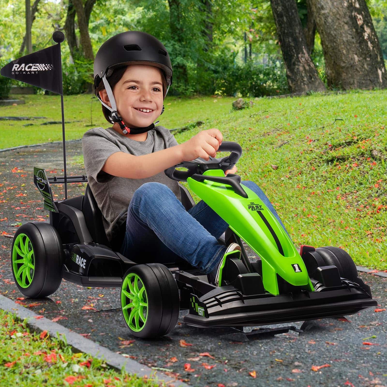 Jojoka - 24v Drift Go Kart for Kids, Electric Ride on Car with Adjustable Seat & Two Motors, 7.5MPH Drifting Racing Toy
