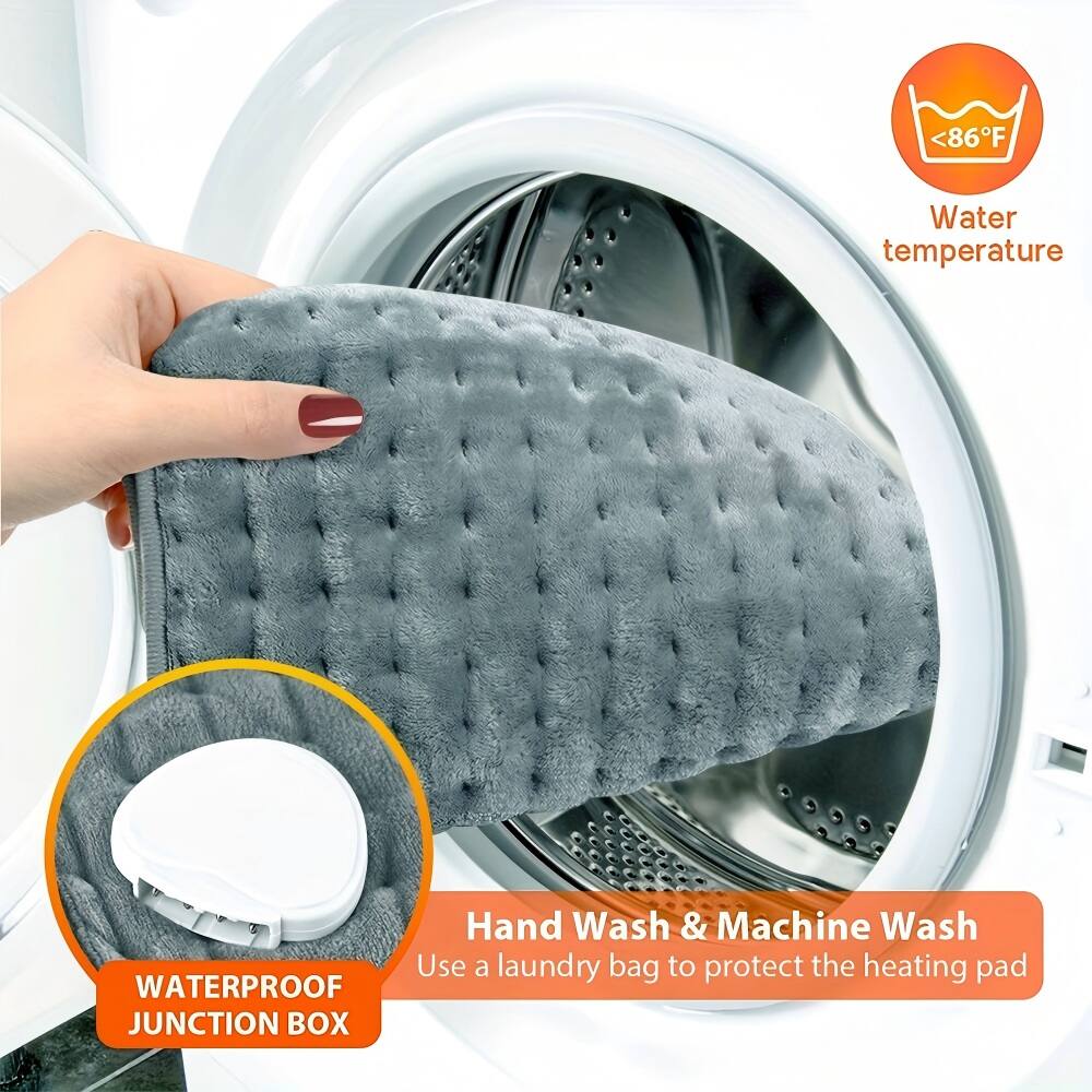 - Water temperature: <86°F
- Hand Wash & Machine Wash
- Use a laundry bag to protect the heating pad
- WATERPROOF JUNCTION BOX