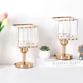 Oumilen - Set of 2 Rose Gold Crystal Table Lamps, 9in Tall, E26 Socket, Modern Bedside/Desk Lamps (Bulbs Not Included)