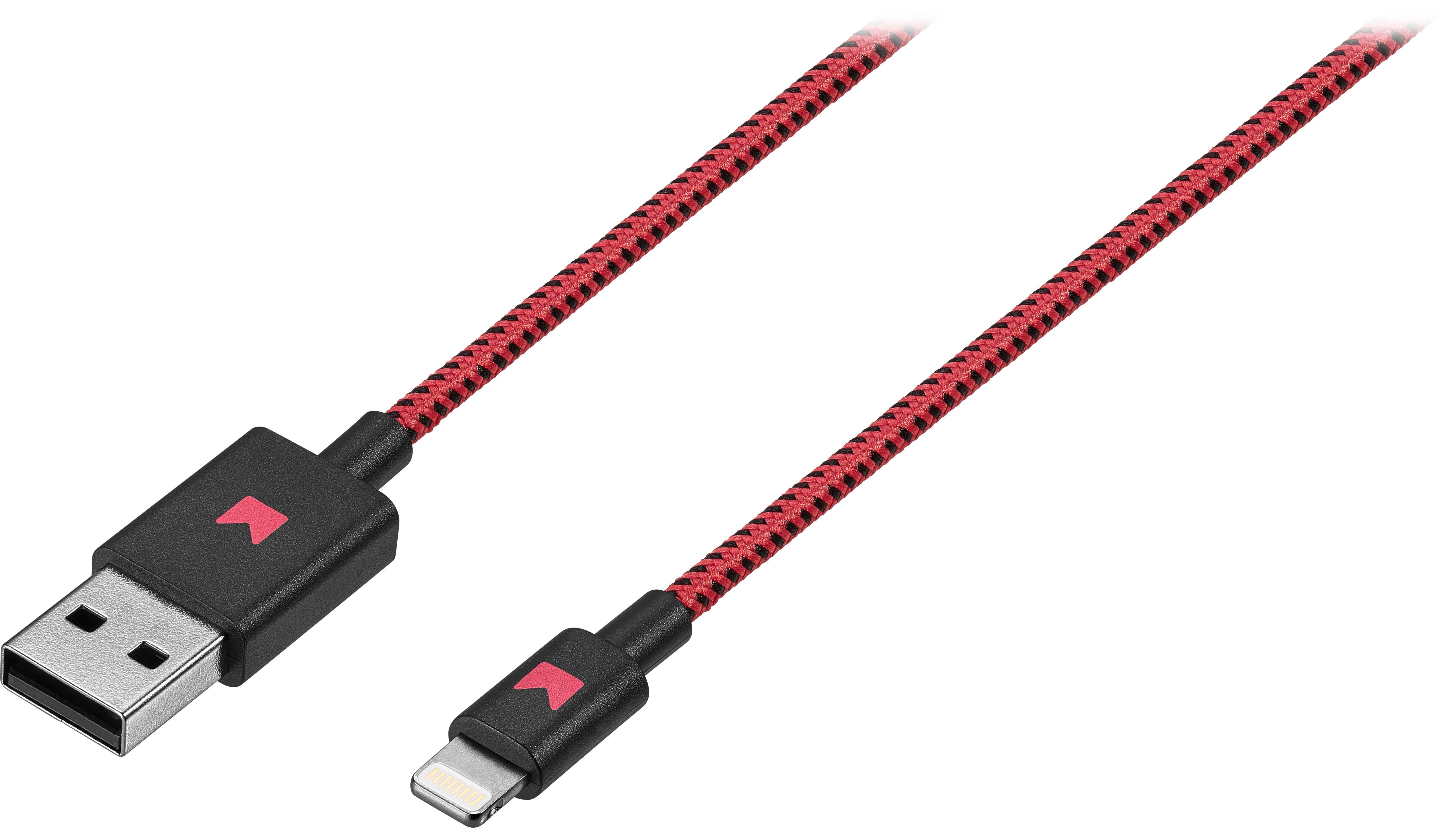 Modalâ„¢ - Apple MFi Certified 4' Lightning USB Charging Cable - Black/Red was $19.99 now $12.99 (35.0% off)