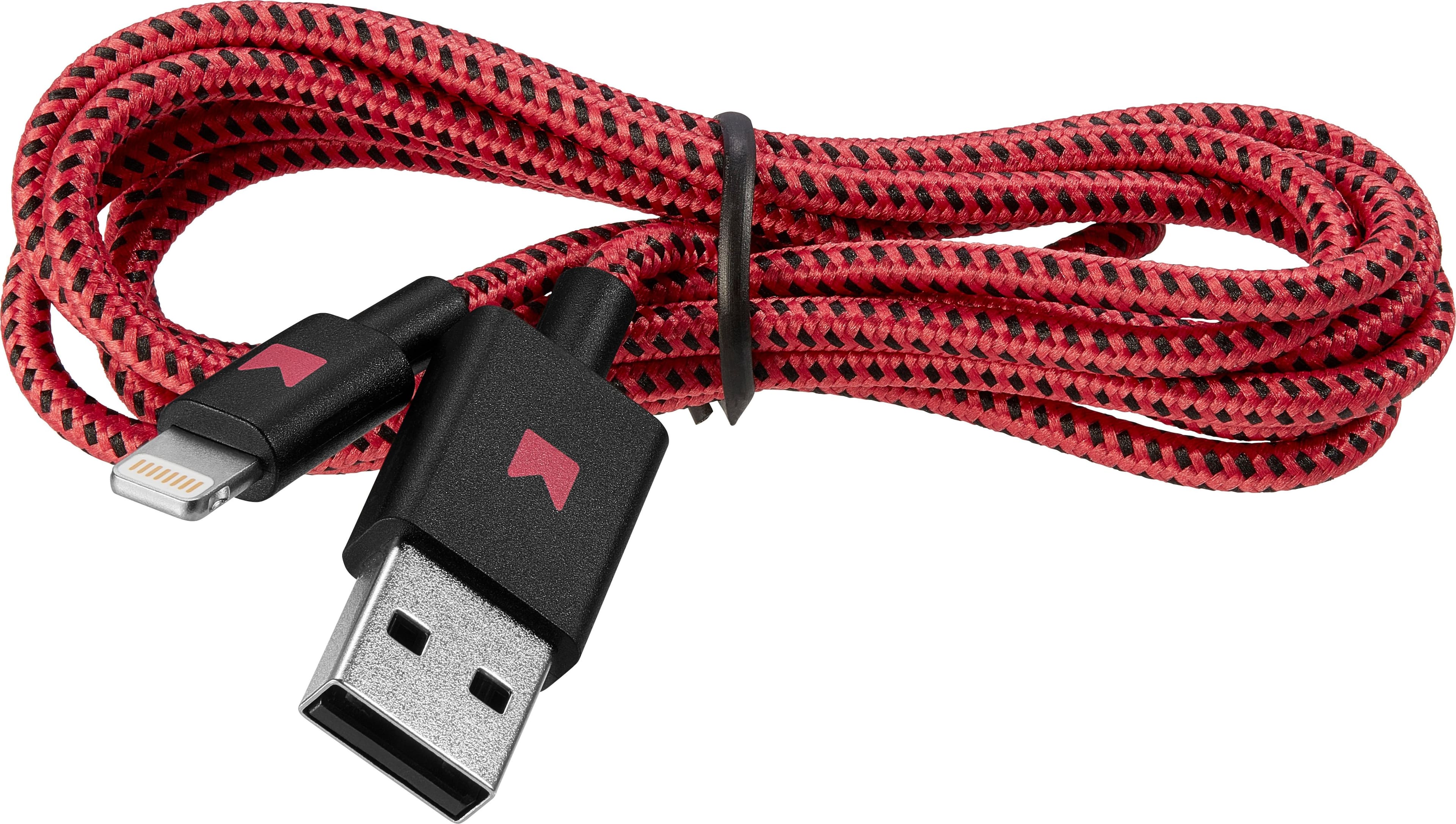 Best Buy Modal™ Apple MFi Certified 4' Lightning USB Charging Cable Black/Red MDMA5BR2