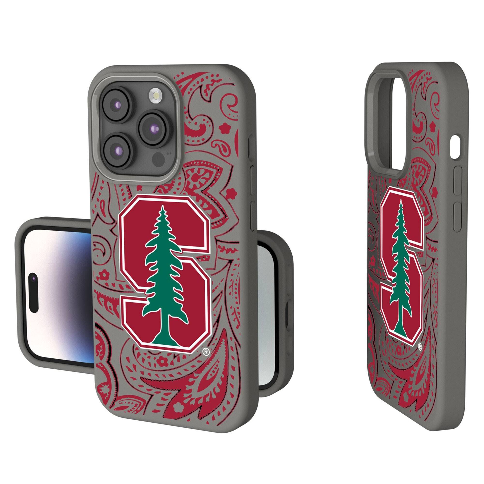 Front. Keyscaper - Stanford Cardinal Paisley iPhone Soft Touch Case - 14 - Gray.