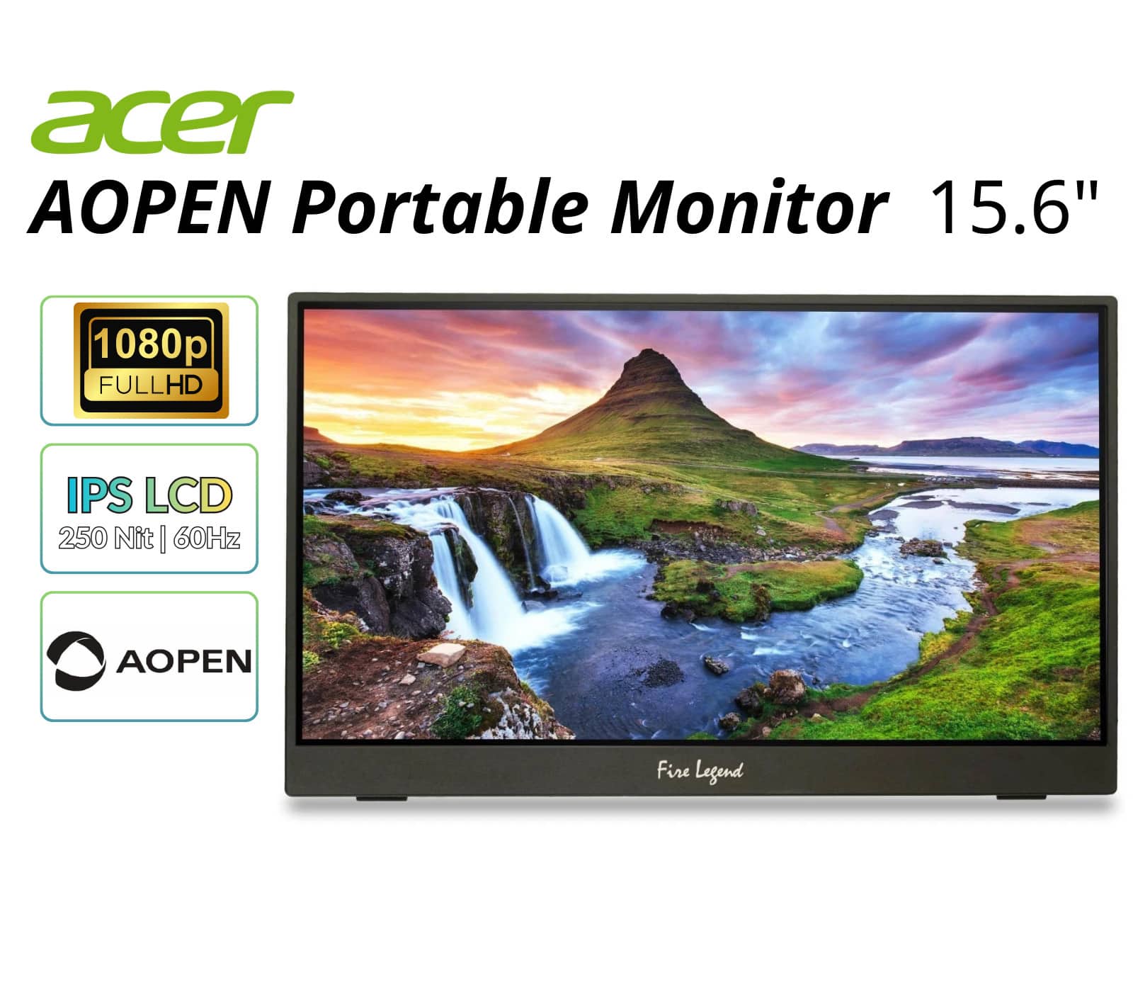 acer AOPEN Portable Monitor 15.6" 1080p FULLHD IPS LCD 250 Nit | 60Hz AOPEN Fire Legend
