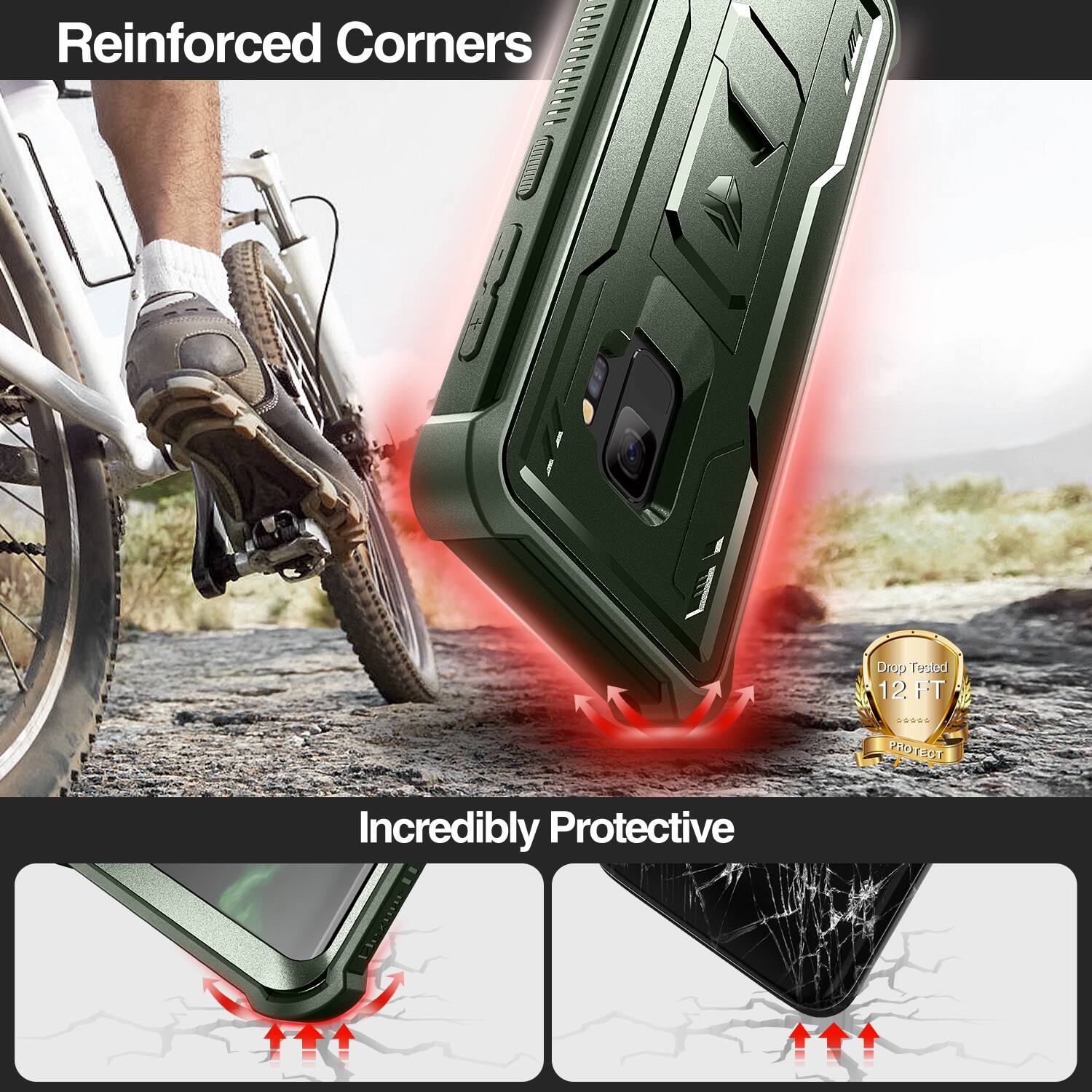 Reinforced Corners

Drop Tested 12 FT

Incredibly Protective