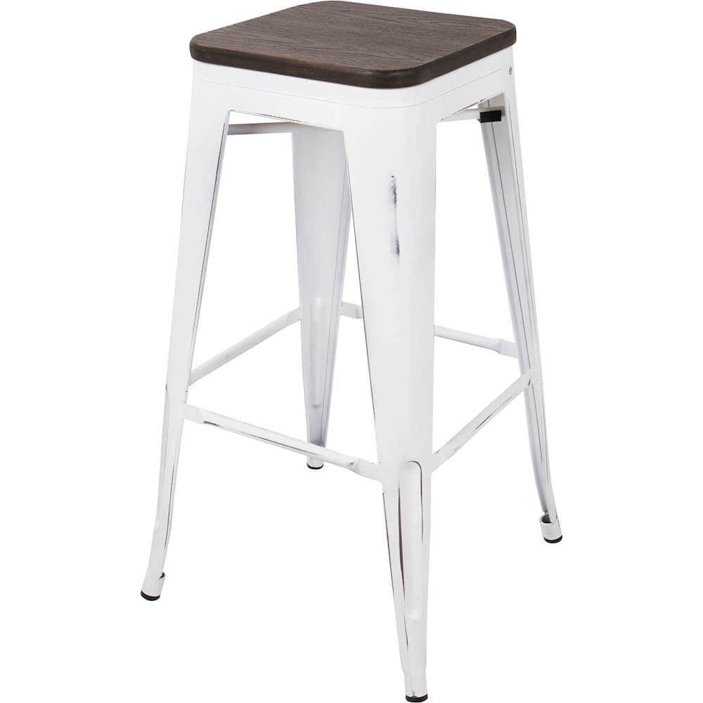 Angle View: LumiSource - Oregon Steel Counter Barstool (Set of 2 - Vintage White/Espresso