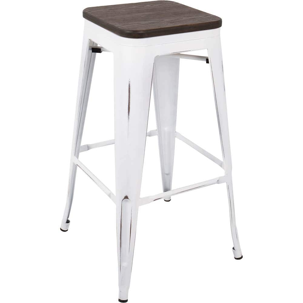 Left View: LumiSource - Vintage Mod Polyester Fabric Barstool - Walnut/Blue