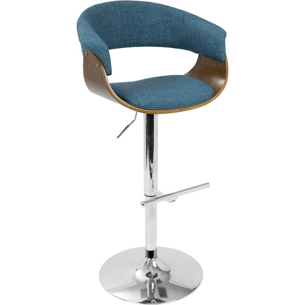 Angle View: LumiSource - Vintage Mod Polyester Fabric Barstool - Walnut/Blue