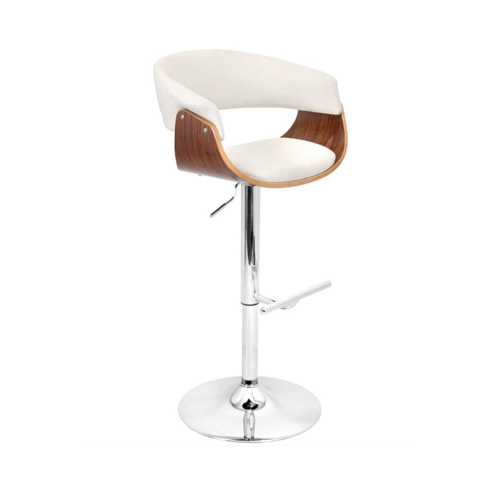 Angle View: LumiSource - Vintage Mod Polyester Fabric Barstool - Walnut/Cream