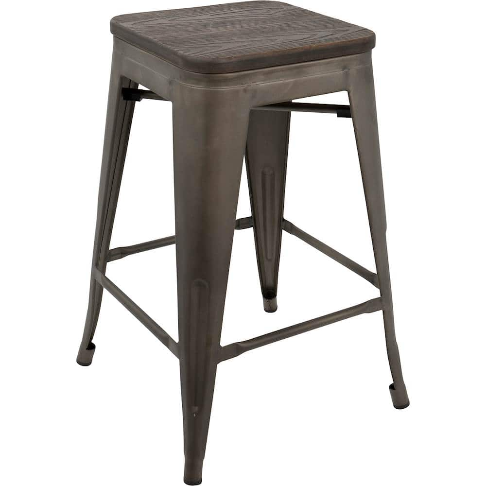 Angle View: LumiSource - Oregon Steel Barstools (Set of 2) - Vintage White/Espresso