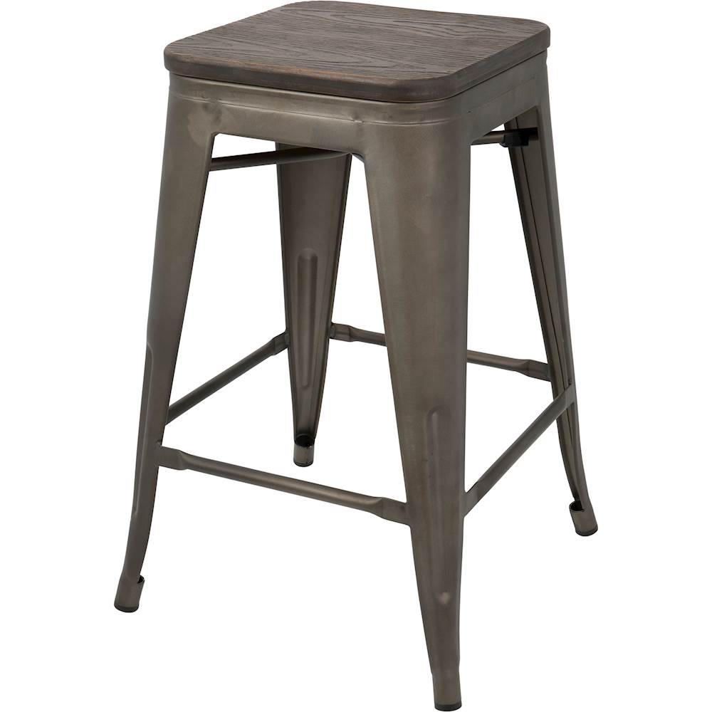 Left View: Walker Edison - 36" Bar Cart with Shelf And Hangers - Gray Wash