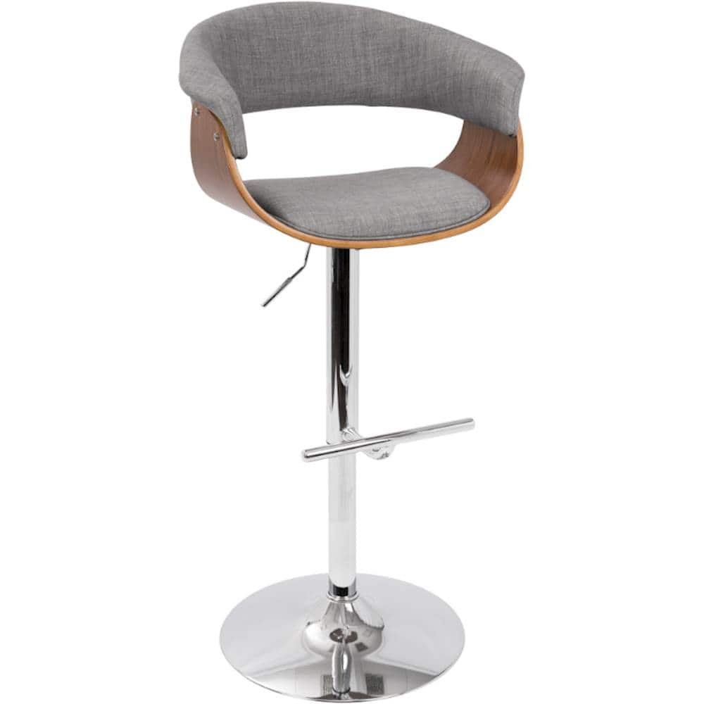 Angle View: LumiSource - Vintage Mod Polyester Fabric Barstool - Walnut/Light Grey