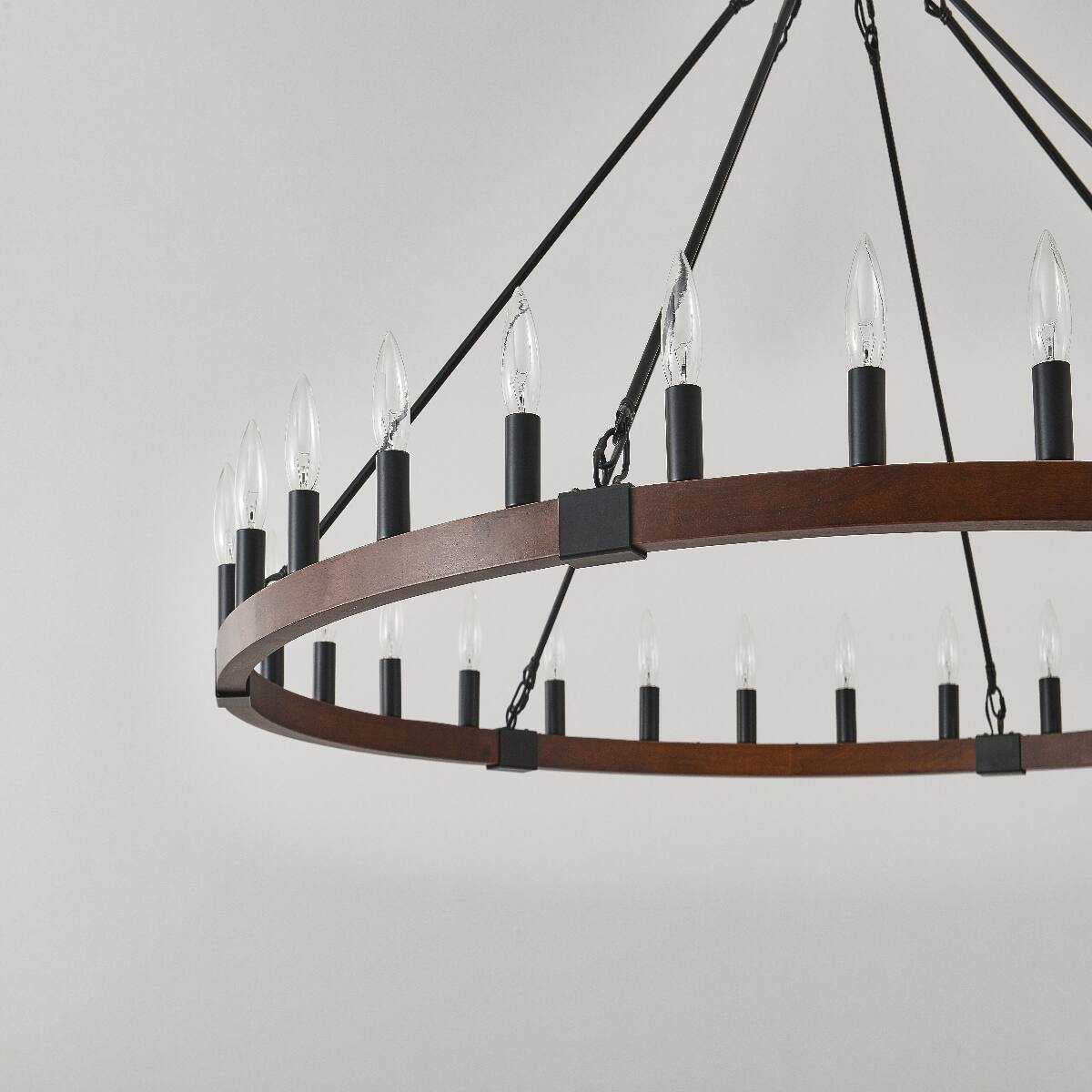 Alt View 2. Loheer - Loheer Wood Wagon Wheel Chandelier Matte Black Farmhouse Pendant Light for Dining Room.