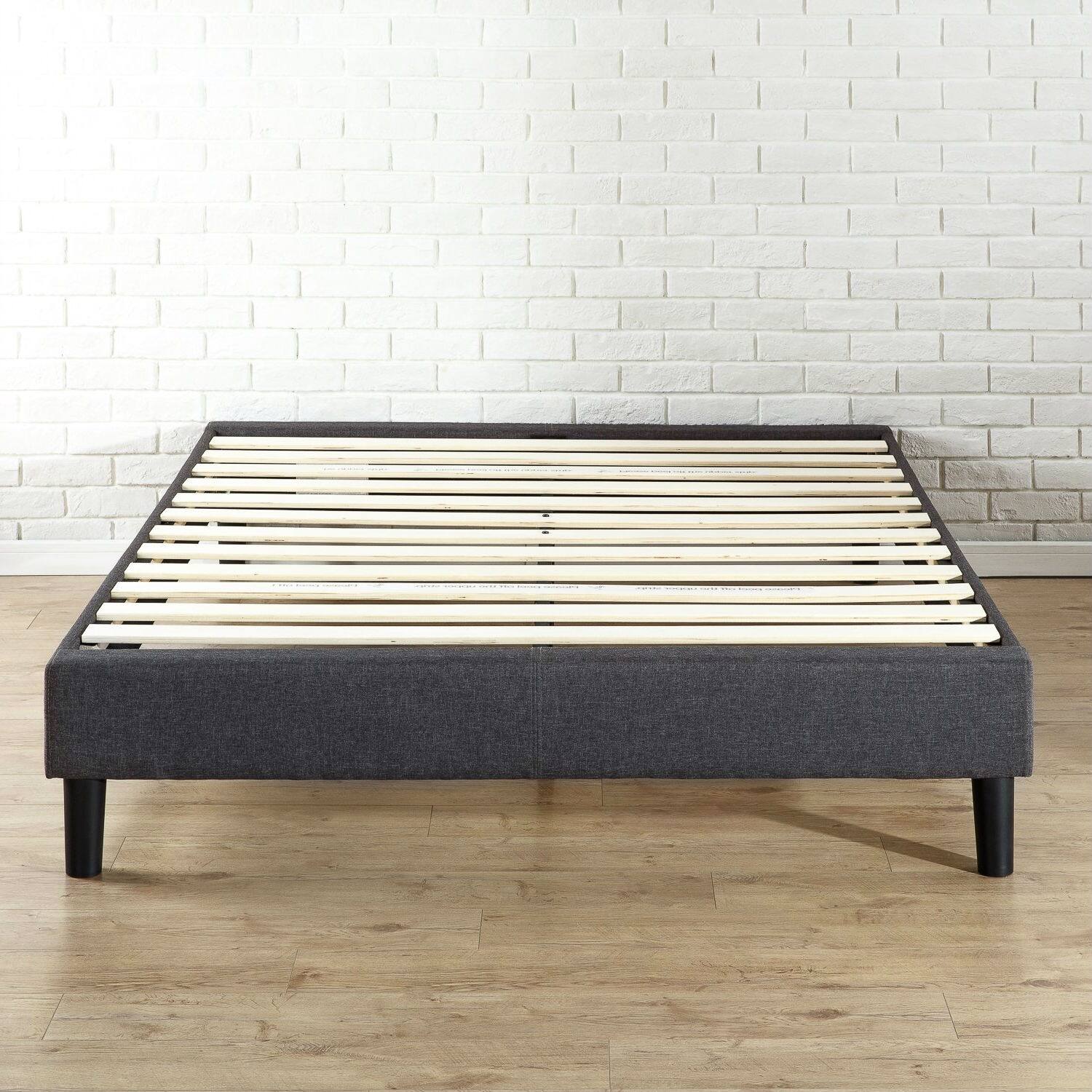 Angle. Hivvago - Hivvago King size Upholstered Platform Bed Frame with Mid-Century Style Legs - Gray.