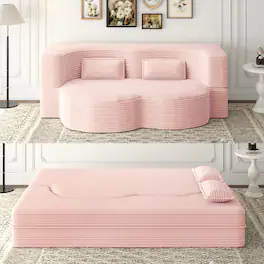 Trinkets Crazed - Convertible Sleeper Sofa Bed,15" Thick Full Size Folding Floor Couch, Corduroy Foam-Filled Futon Loveseat Couch - Baby Pink