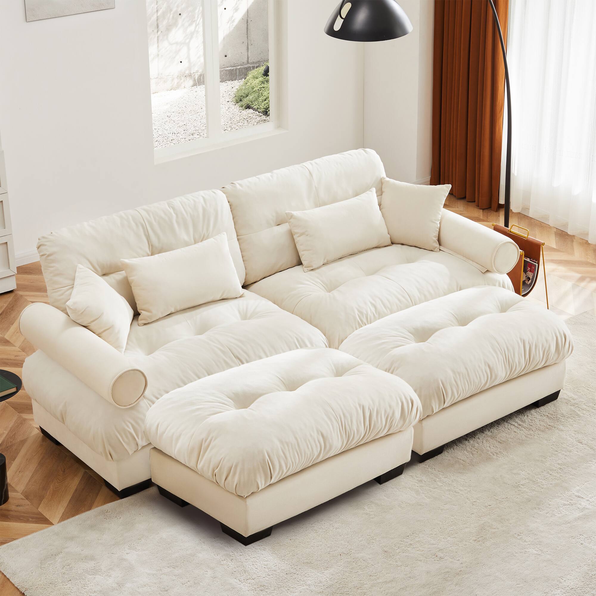Alt View 2. Trinkets Crazed - Loveseat Modular Sectional Sofa Cloud Couch, 93.7" Oversized U-Shaped Couch with 2 Ottomans, Modern Deep Seat Couches - Beige.