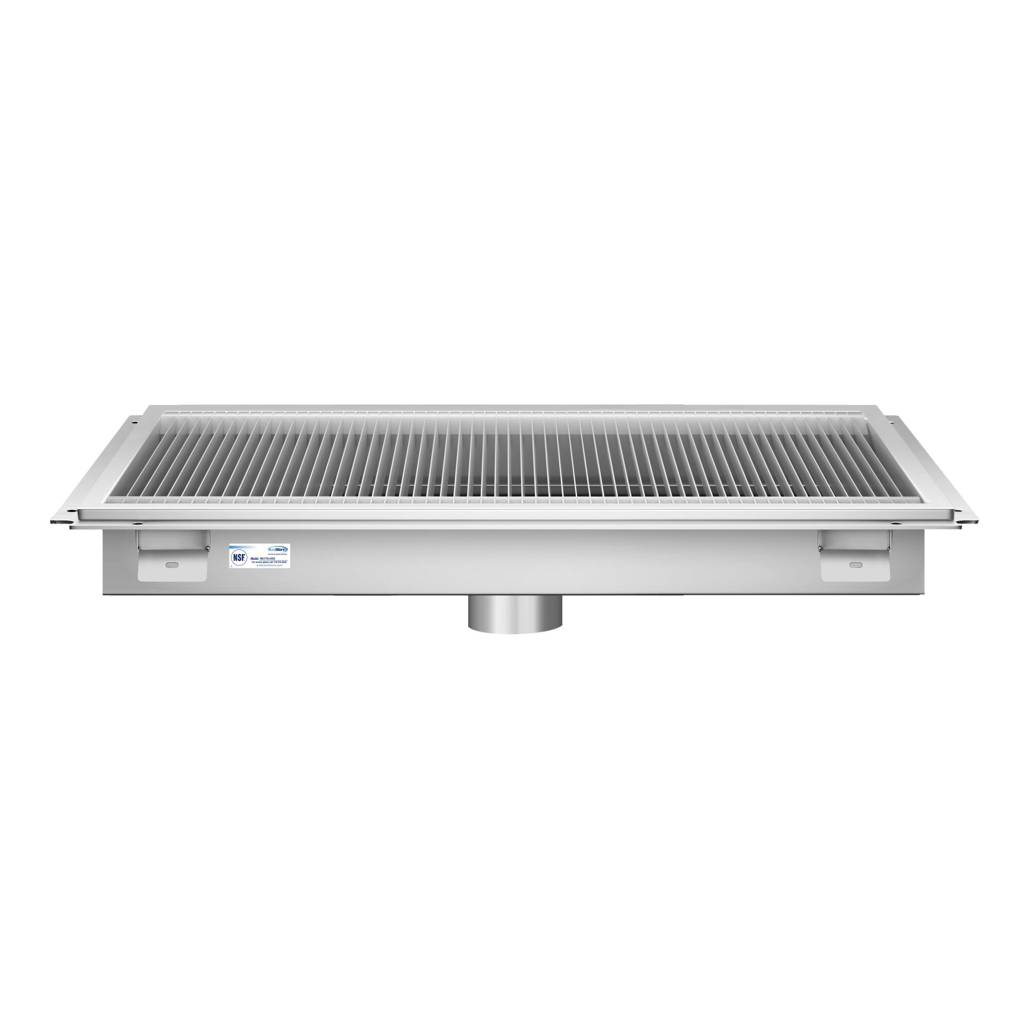 Back. Koolmore - 24" x 36" Stainless Steel Floor Trough Drain, 14-Gauge with Subway-Style Grating & Removable Drain Basket, NSF Listed - Stainless-Steel.